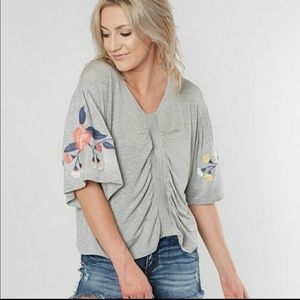 Coco + Jaimeson Heather Gray Embroidered Top Size Medium